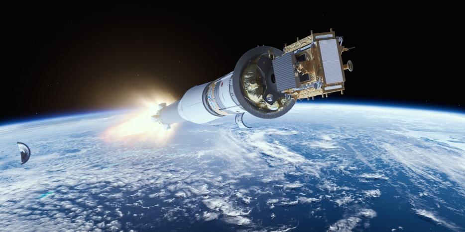 Her er ESA-satellitten Sentinel 1B på vej ud i rummet.